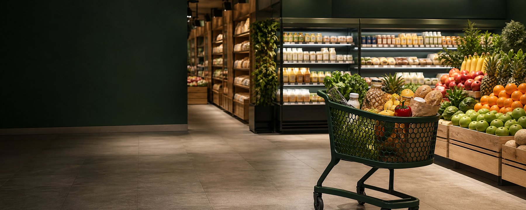 A premium supermarket filled with fresh groceries